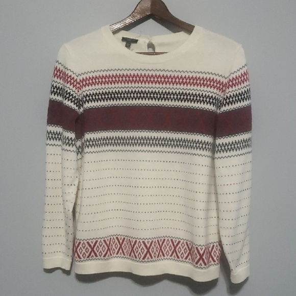 Talbots Sweater Womens Size Xl Petite XLP Cream Grey Red Patterned Sweat… - Picture 1 of 10